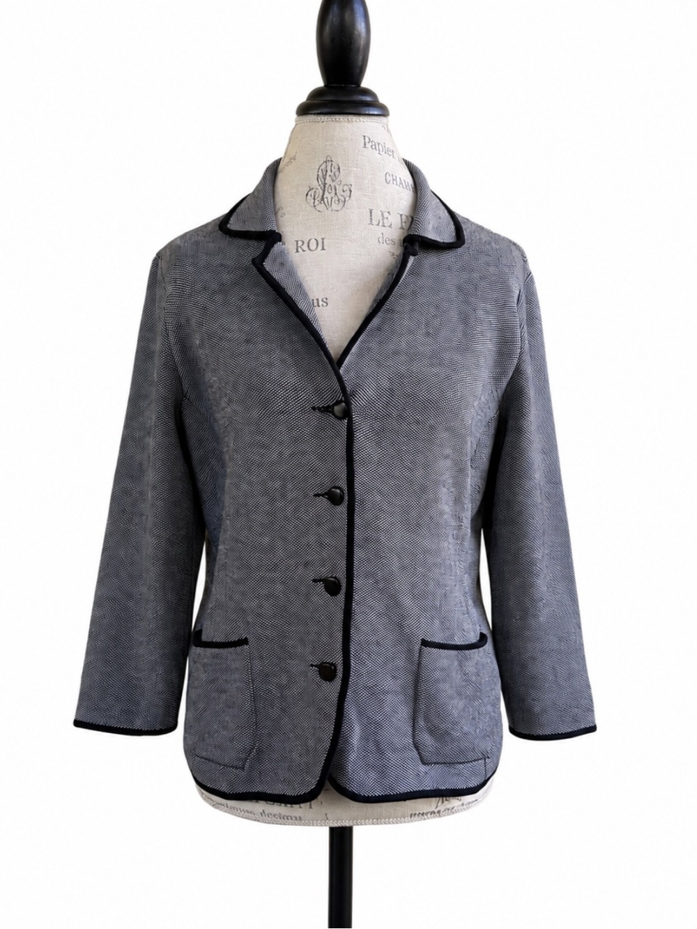 Talbots Silk Cotton Knit Blazer Jacket Cardigan Black/Ivory Size Medium EUC!